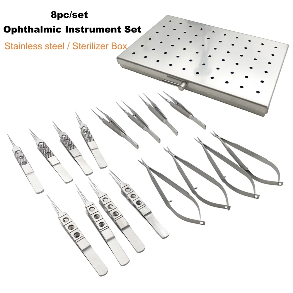 Ophthalmic Tools Set 8PCS Stainless Steel Eye Microsurgery Kit with Sterilization Tray
Ophthalmic Tools Set 8PCS Stainless Steel Eye Microsurgery Kit with Sterilization Tray