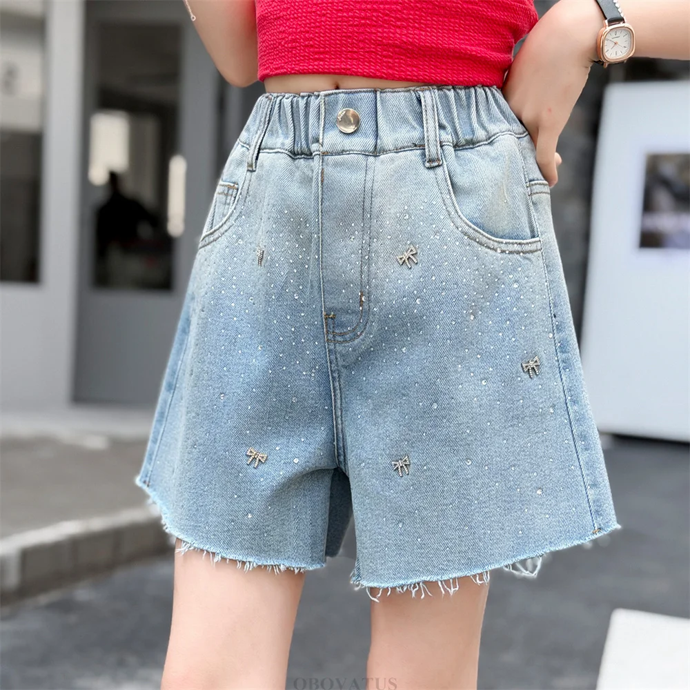 New Trend Kids Girls Streetwear Crystal Denim Shorts with Bows Children Fashion Summer Mini Denim Shorts with Rhinestones 5-14 Y
New Trend Kids Girls Streetwear Crystal Denim Shorts with Bows Children Fashion Summer Mini Denim Shorts with Rhinestones 5-14 Y