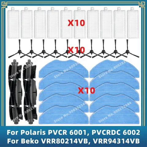 Compatible For Polaris PVCR 5001 / 6001 / PVCRDC 5002 / 6002 / Beko VRR80214VB / VRR94314VB Parts Main Side Brush Filter Mop