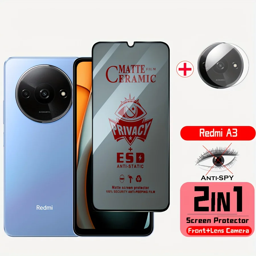 2-in-1 for Xiaomi Redmi A3 Matte Ceramic Soft Film Anti-Spy Tempered Glass and Camera Lens Protector
2-in-1 for Xiaomi Redmi A3 Matte Ceramic Soft Film Anti-Spy Tempered Glass and Camera Lens Protector