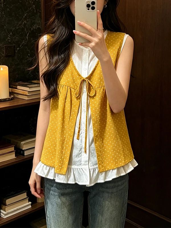 Korean Style plus Size Sleeveless Floral Print Dummy Two-Piece Doll Shirt Women Summer Loose Belly Cover Versatile Top
Korean Style plus Size Sleeveless Floral Print Dummy Two-Piece Doll Shirt Women Summer Loose Belly Cover Versatile Top