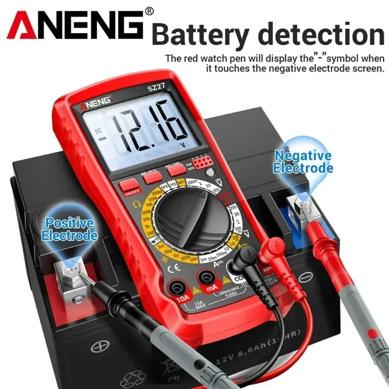 ANENG SZ27 Digital Multimeter HFE Triode Tester AC/DC Voltage Current Meter Hz Diode Transistor Capacitor 1999 Counts Test Tools
ANENG SZ27 Digital Multimeter HFE Triode Tester AC/DC Voltage Current Meter Hz Diode Transistor Capacitor 1999 Counts Test Tools