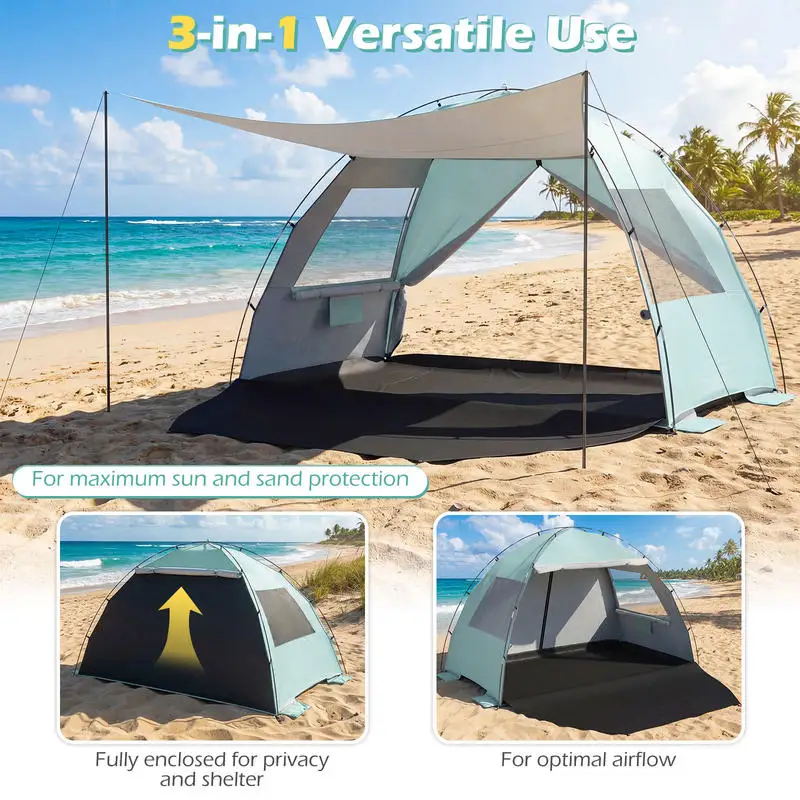 Beach Tent Sun Shelter with Canopy with Extended Floor and Vent Windows-Green
Beach Tent Sun Shelter with Canopy with Extended Floor and Vent Windows-Green