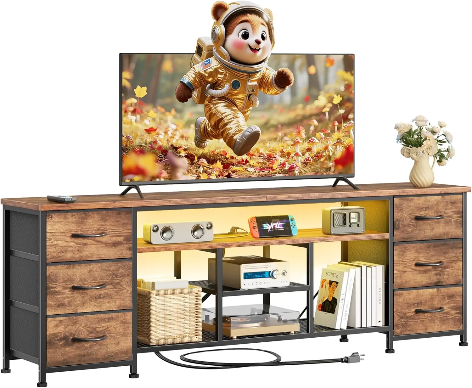 LED TV Stand for 65 75 80 Inch TV 71 Inch Entertainment Center with Power Outlets 6 Fabric Drawers Dresser for Bedroom Media
LED TV Stand for 65 75 80 Inch TV 71 Inch Entertainment Center with Power Outlets 6 Fabric Drawers Dresser for Bedroom Media