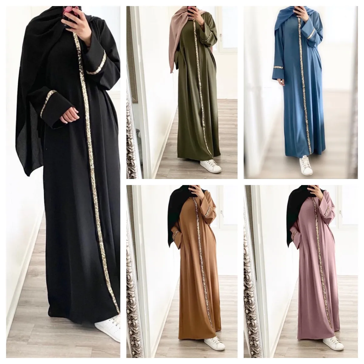 New South East Asia Muslim Women's Robe Splicing Trim Dress Solid Color Middle East Robe Women's Stage Performance Costume
New South East Asia Muslim Women's Robe Splicing Trim Dress Solid Color Middle East Robe Women's Stage Performance Costume