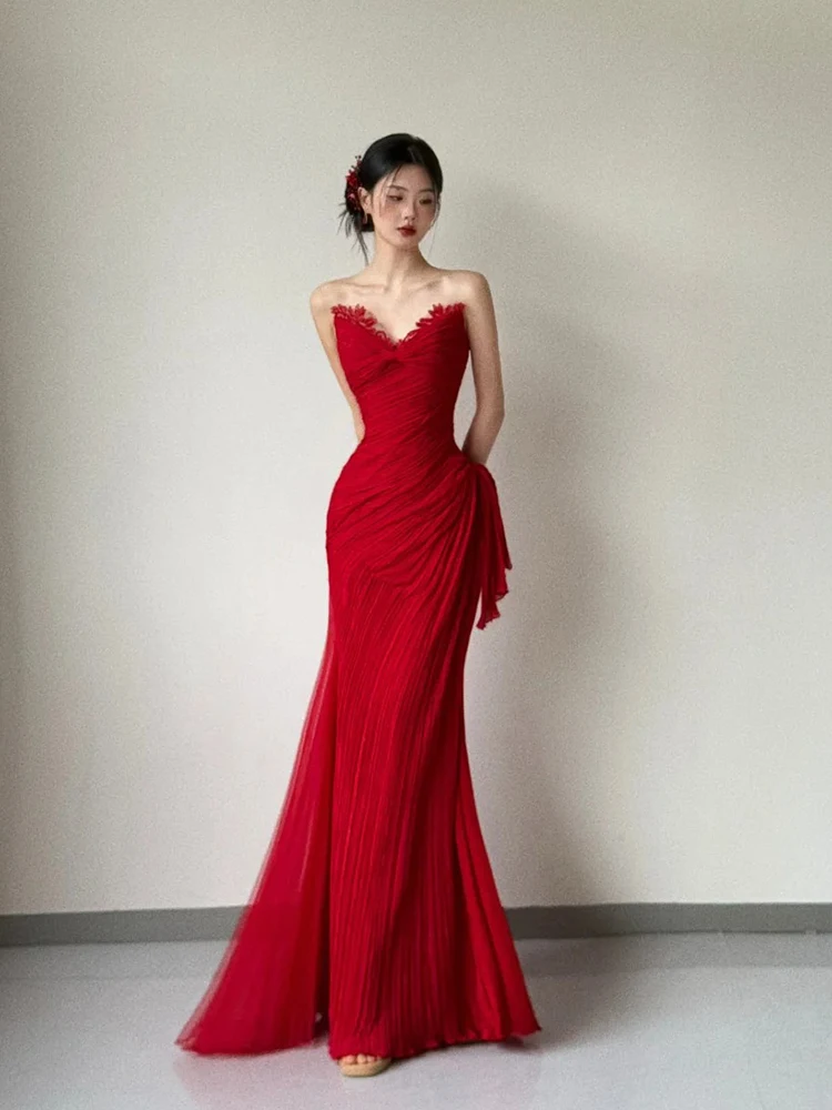 Ele Long V-Ne Bridal Gown Red Strapl Evening Dr for Women Korean Sle Wedding Celebration Cotail Dr
Ele Long V-Ne Bridal Gown Red Strapl Evening Dr for Women Korean Sle Wedding Celebration Cotail Dr