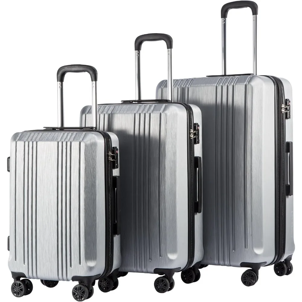 3-piece set of PC+ABS hard shell luggage with TSA lock, lightweight (silver, 3-piece set)
3-piece set of PC+ABS hard shell luggage with TSA lock, lightweight (silver, 3-piece set)