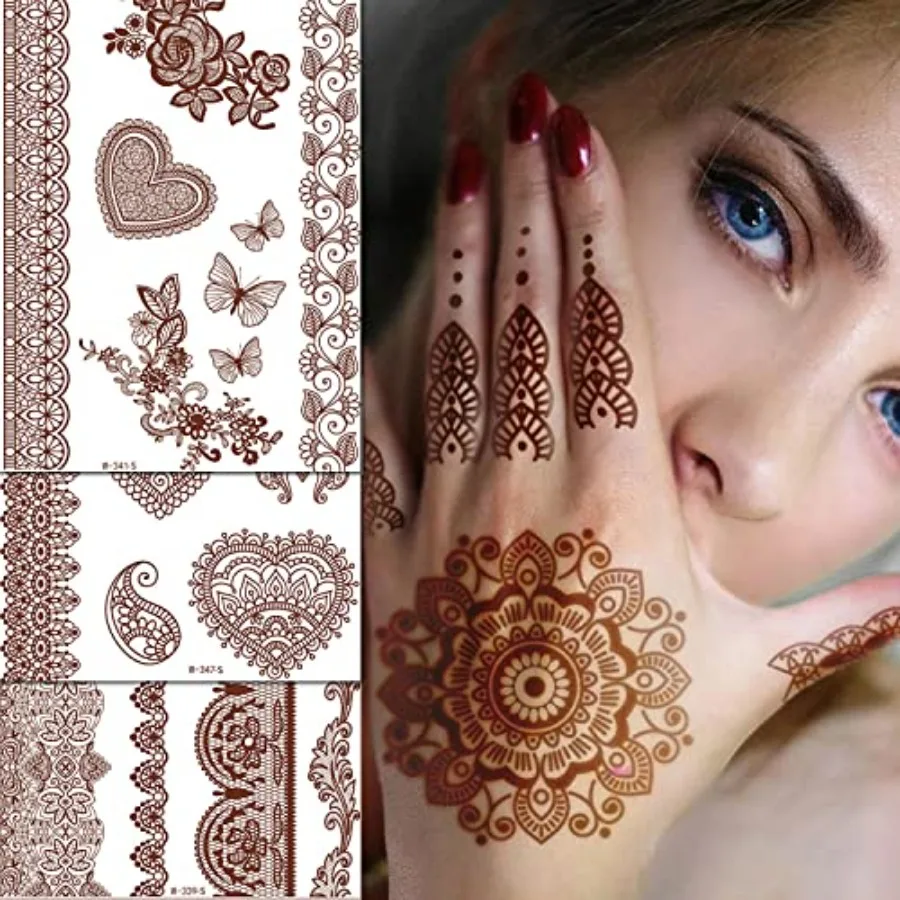 Henna Tattoos, Henna Temporary Tattoos Brown Waterproof Tattoo stickers for Women Wedding Party Festivals, Parties Decoration S
Henna Tattoos, Henna Temporary Tattoos Brown Waterproof Tattoo stickers for Women Wedding Party Festivals, Parties Decoration S