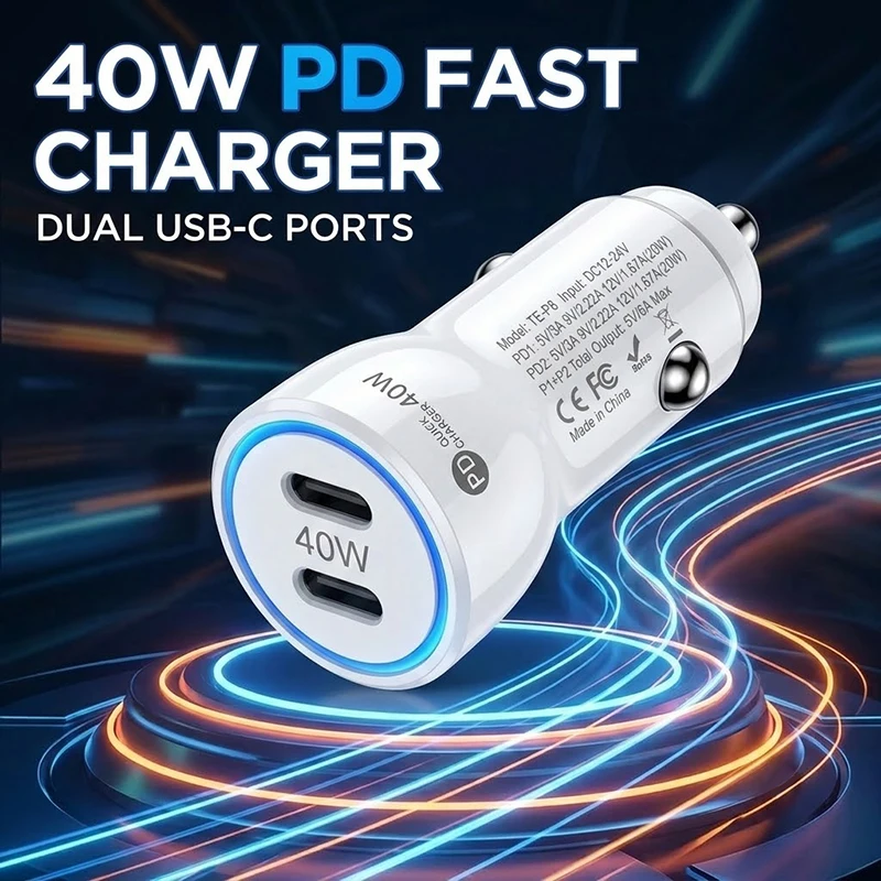 40W PD Dual C Car Charger Fast Instant Adapter with Cool Blue LED Safe Car Phone Charger For Navigation Tablet Cam For iPhone
40W PD Dual C Car Charger Fast Instant Adapter with Cool Blue LED Safe Car Phone Charger For Navigation Tablet Cam For iPhone