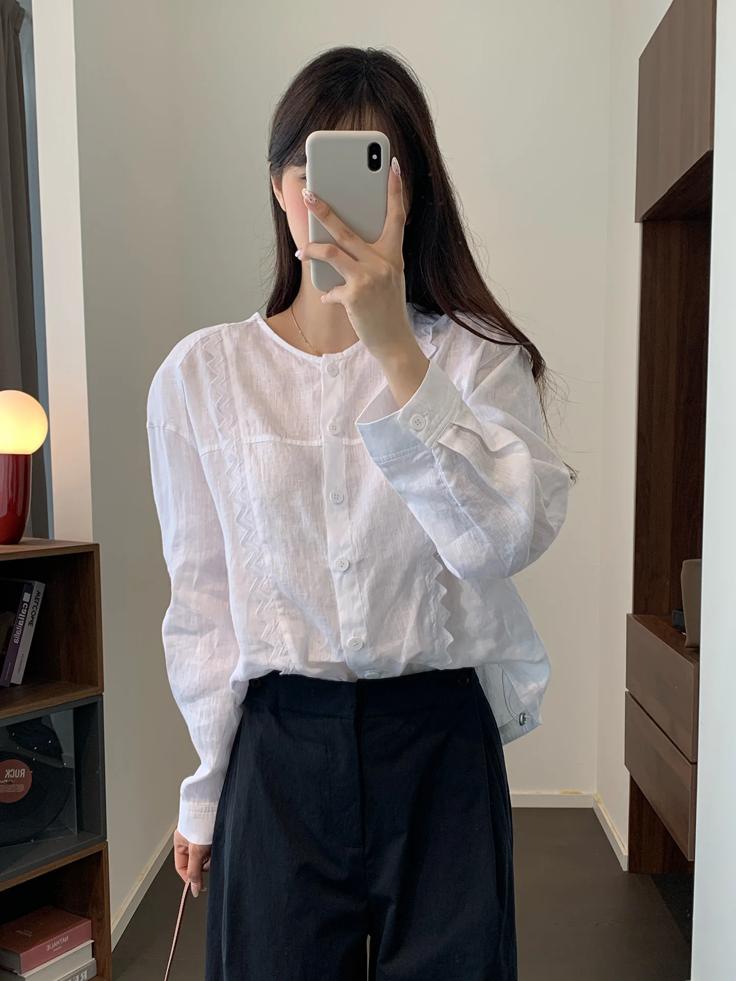 Linen Long Sleeve Embroidery Heavy Work Shirt Casual round Neck Open Cardigan Outerwear for Women Breathable Comfortable
Linen Long Sleeve Embroidery Heavy Work Shirt Casual round Neck Open Cardigan Outerwear for Women Breathable Comfortable