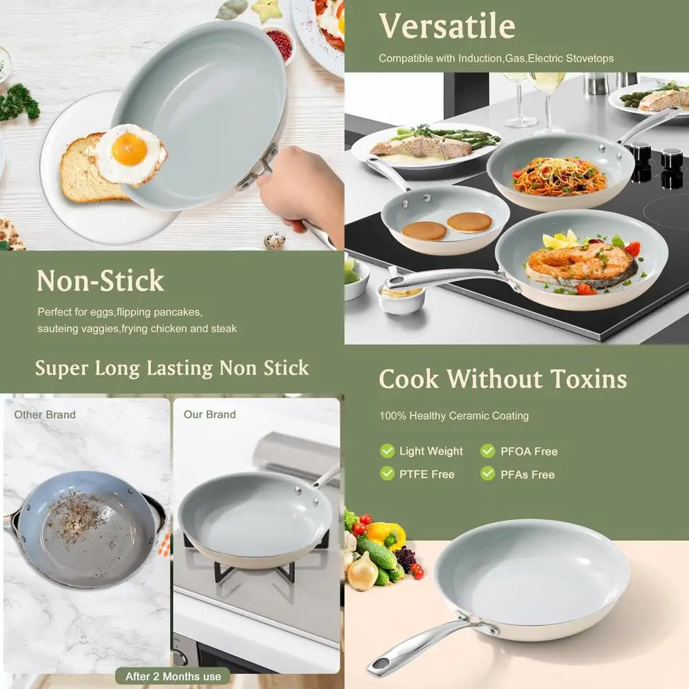 3-Piece Ceramic Nonstick Cookware Set: 8, 9.5, 11 Frying Pans - Healthy, PTFE/PFOA/PFAS-Free
3-Piece Ceramic Nonstick Cookware Set: 8, 9.5, 11 Frying Pans - Healthy, PTFE/PFOA/PFAS-Free