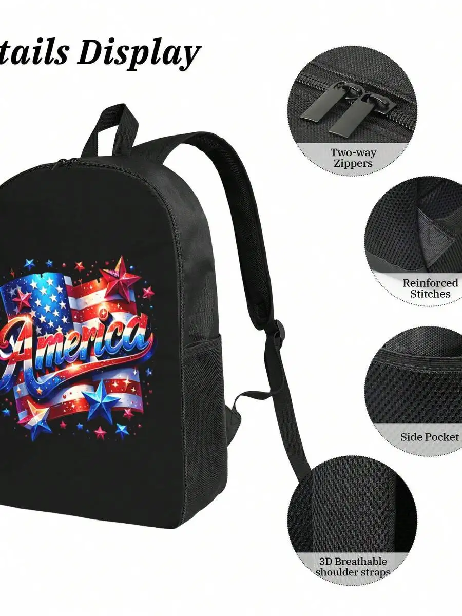 Patriotic America Flag Print Backpack Lightweight Oxford Fabric Adjustable Straps Zipper Closure
Patriotic America Flag Print Backpack Lightweight Oxford Fabric Adjustable Straps Zipper Closure