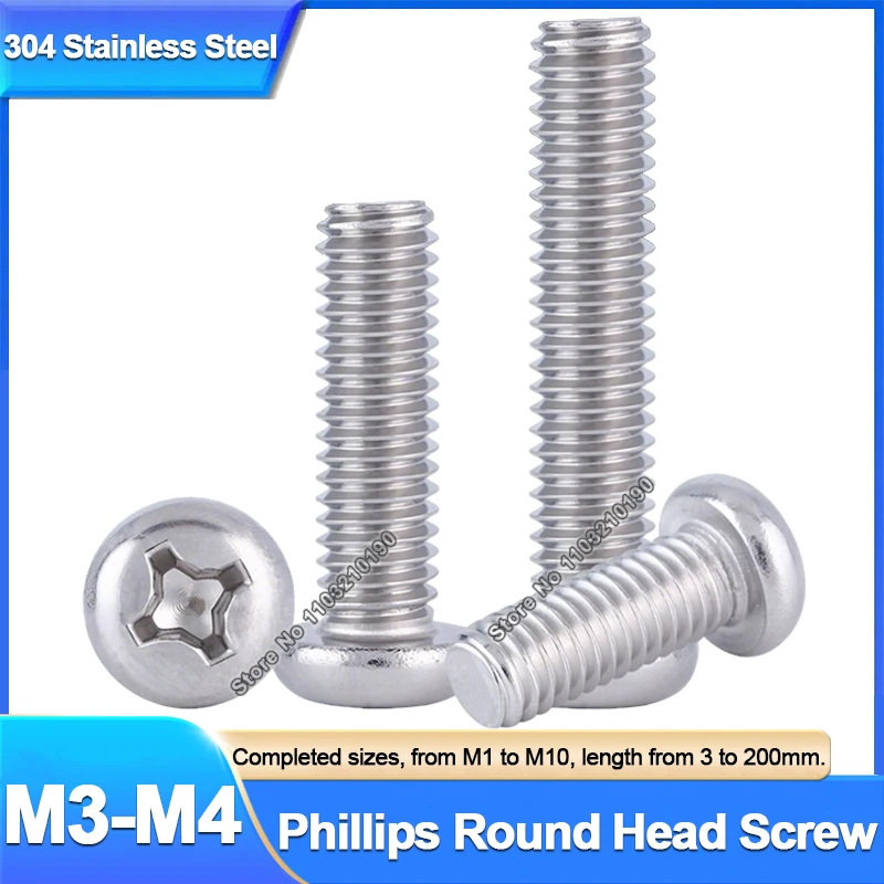 30/50Pcs M3 M4 304 Stainless Steel Cross Round Phillips Pan Head Screw Bolts Length 3,4,5,6,7,8,9,10,12,14,16,18,20,22,25-100mm
30/50Pcs M3 M4 304 Stainless Steel Cross Round Phillips Pan Head Screw Bolts Length 3,4,5,6,7,8,9,10,12,14,16,18,20,22,25-100mm