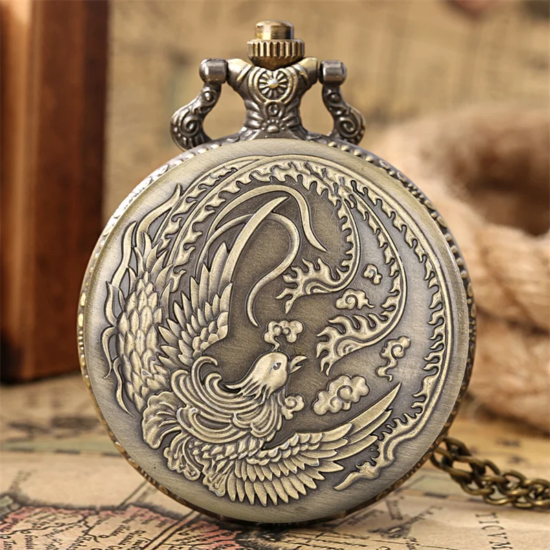 Retro Phoenix Embossed Pocket Watch Vintage Full Hunter Analog Quartz Movement Clock with Necklace Chain Chinese Mythical Bird
Retro Phoenix Embossed Pocket Watch Vintage Full Hunter Analog Quartz Movement Clock with Necklace Chain Chinese Mythical Bird