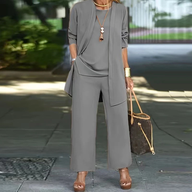 Nice Autumn Winter Fashion Women Long Sleeved Suit Elegant Solid Color Loose Pants Outfit Casual O Neck Vest Cardigan Three Piec
Nice Autumn Winter Fashion Women Long Sleeved Suit Elegant Solid Color Loose Pants Outfit Casual O Neck Vest Cardigan Three Piec