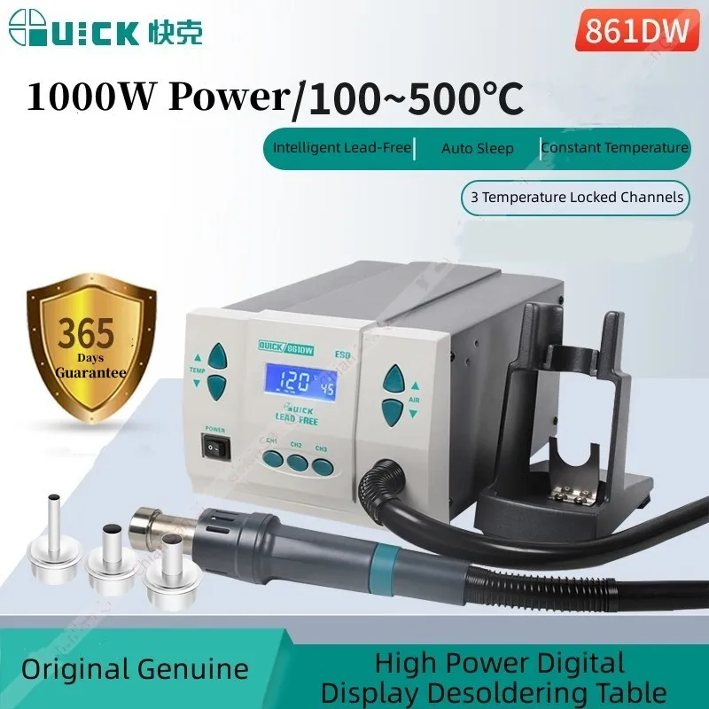 110V/220V 1000W Original QUICK 861DW Heat Gun Lead-free Hot Air Soldering Station Temperature Hot Air Rework Station Auto Sleep
110V/220V 1000W Original QUICK 861DW Heat Gun Lead-free Hot Air Soldering Station Temperature Hot Air Rework Station Auto Sleep