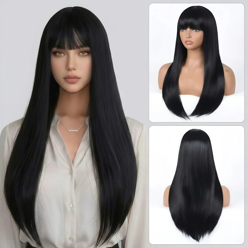 Heat-resistant 26-inch long straight synthetic wig with bangs - naturally soft hair for everyday wear, cosplay, Halloween, music
Heat-resistant 26-inch long straight synthetic wig with bangs - naturally soft hair for everyday wear, cosplay, Halloween, music