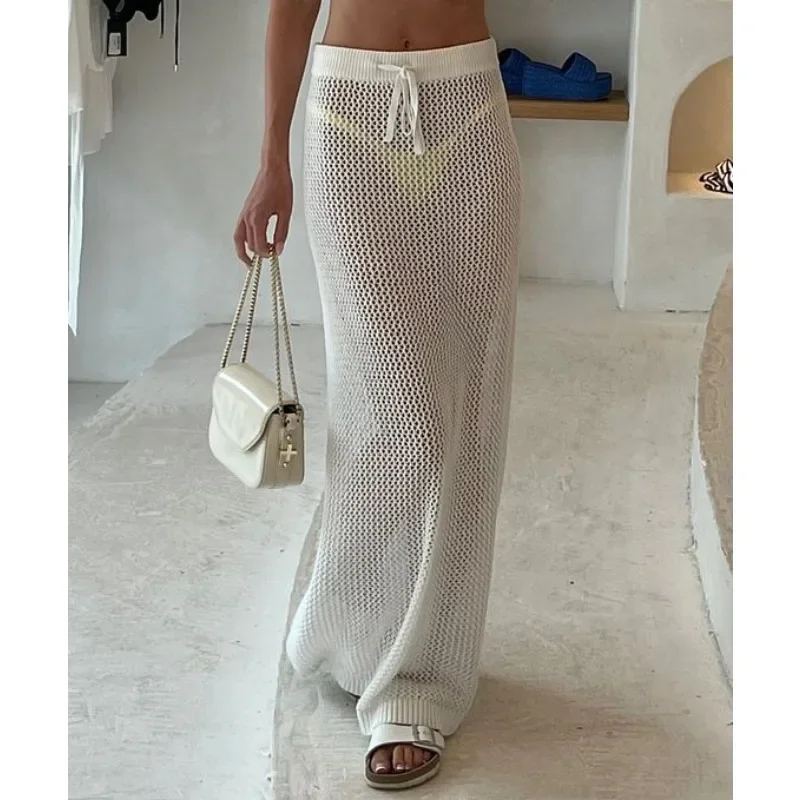 Summer Sexy Hollow Out Knit Skirts For Women 2025 Beach Casual Women's Lace Up Long Skirt Female Holiday See Through Dress
Summer Sexy Hollow Out Knit Skirts For Women 2025 Beach Casual Women's Lace Up Long Skirt Female Holiday See Through Dress