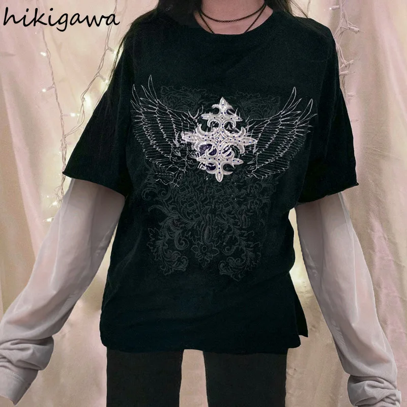 Streetwear BF Woman Tshirts Patchwork Gauze Print Long Sleeve Camisetas Y2k Tops Hip-hop Tees Fashion Casual Oversized T Shirt
Streetwear BF Woman Tshirts Patchwork Gauze Print Long Sleeve Camisetas Y2k Tops Hip-hop Tees Fashion Casual Oversized T Shirt