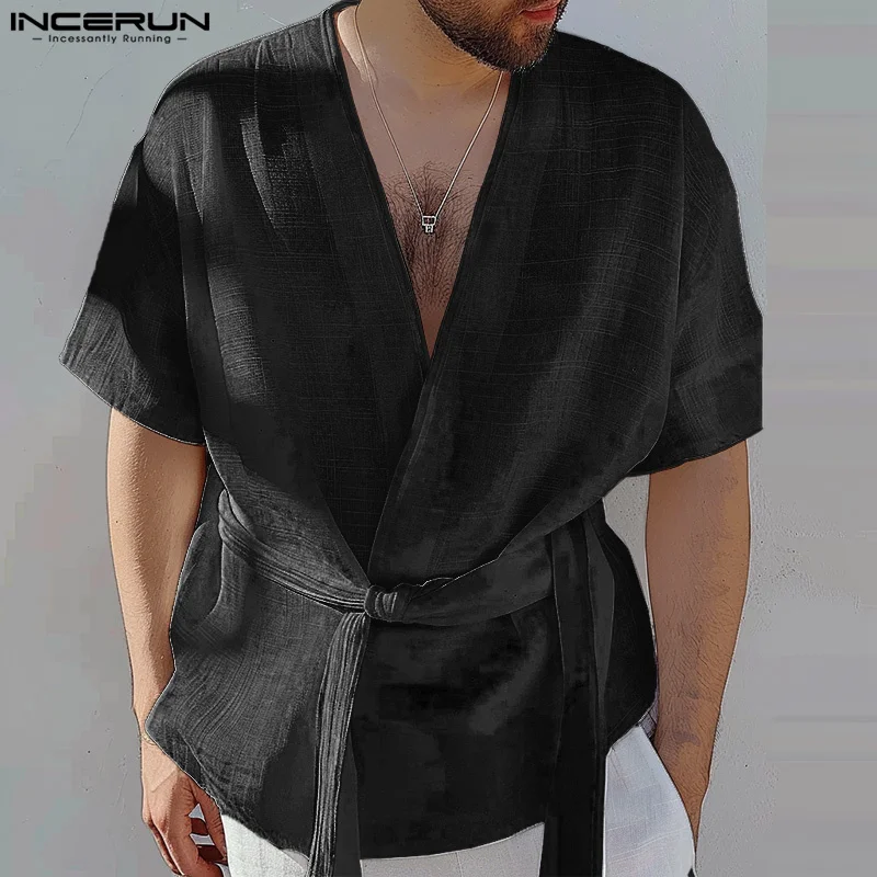 INCERUN Men Shirt Solid Color V Neck Short Sleeve Lace Up Casual Male Shirts Streetwear Summer 2024 Fashion Men Clothing S-5XL
INCERUN Men Shirt Solid Color V Neck Short Sleeve Lace Up Casual Male Shirts Streetwear Summer 2024 Fashion Men Clothing S-5XL