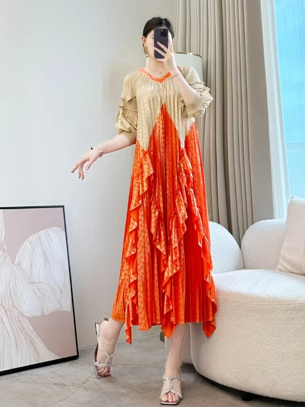 Summer African Clothing Design with Ruffled Edges Pleated Gold Foil Printing Heavy Industry Seaside Vacation Chiffon Maxi Dress
Summer African Clothing Design with Ruffled Edges Pleated Gold Foil Printing Heavy Industry Seaside Vacation Chiffon Maxi Dress