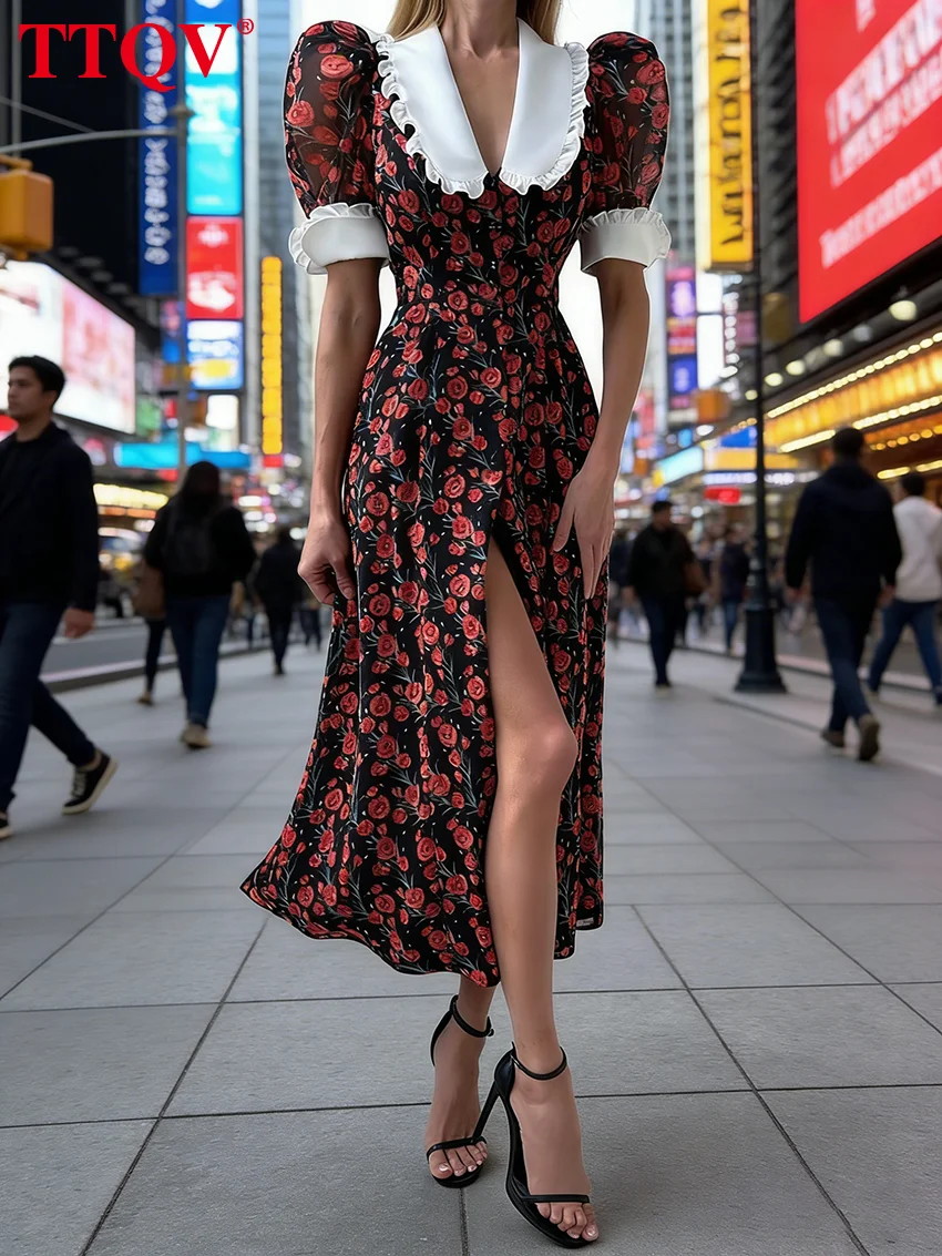 TTQV Summer Slim Print Women's Dress Fahsion Lapel Short Sleeve Ankle Length Dresses Elegant Classic Dress Female Clothes
TTQV Summer Slim Print Women's Dress Fahsion Lapel Short Sleeve Ankle Length Dresses Elegant Classic Dress Female Clothes