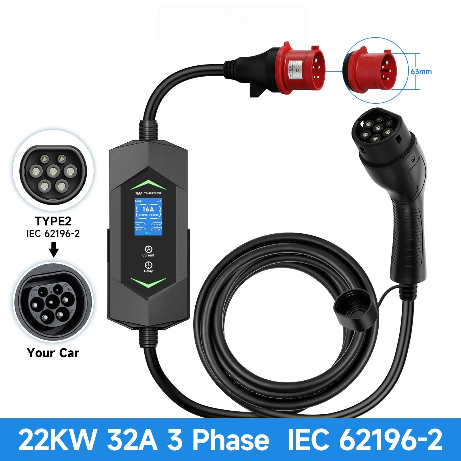 AFEEV 22KW EV Charger 32A 3Phase Type2 Portable Charger EVSE Fast Charge Charger Electric Vehicle Charger Car accessories
AFEEV 22KW EV Charger 32A 3Phase Type2 Portable Charger EVSE Fast Charge Charger Electric Vehicle Charger Car accessories