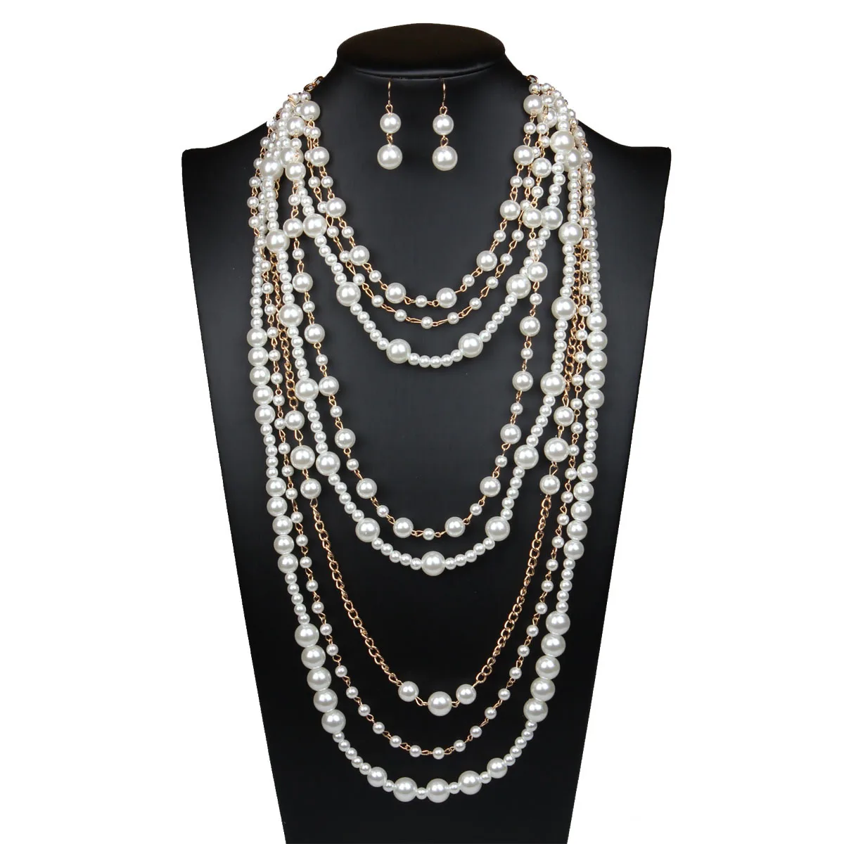 DIY accessories Cross-border e-commerce European and American exaggerated multi-layer pearl necklace earrings set female long te
DIY accessories Cross-border e-commerce European and American exaggerated multi-layer pearl necklace earrings set female long te