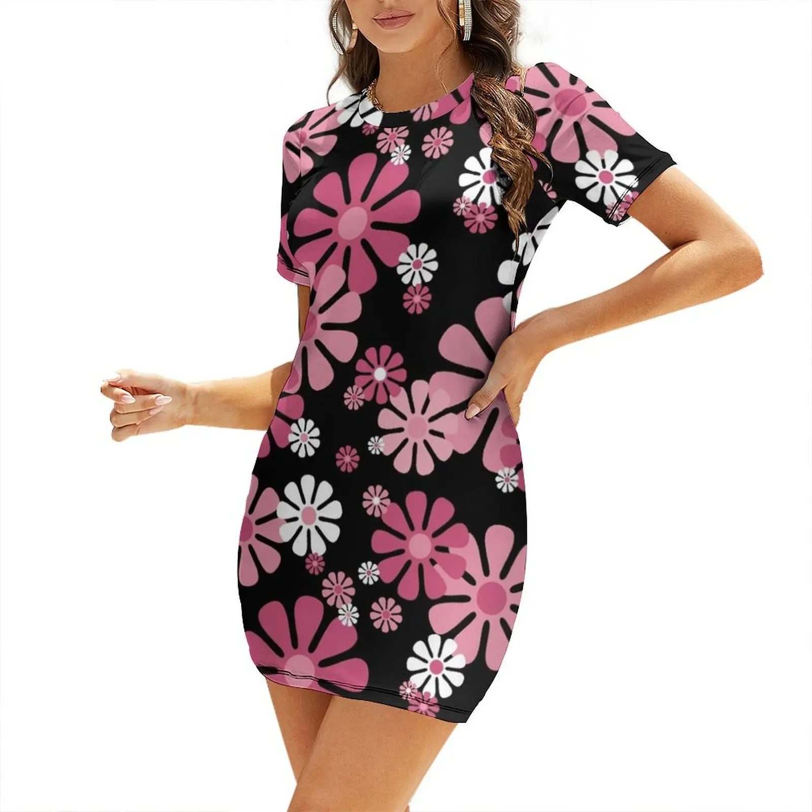 1960's Retro Flowers in Pink and White - Mod Abstract Short-Sleeved Dress luxury woman party dress evening dresses women Dress
1960's Retro Flowers in Pink and White - Mod Abstract Short-Sleeved Dress luxury woman party dress evening dresses women Dress