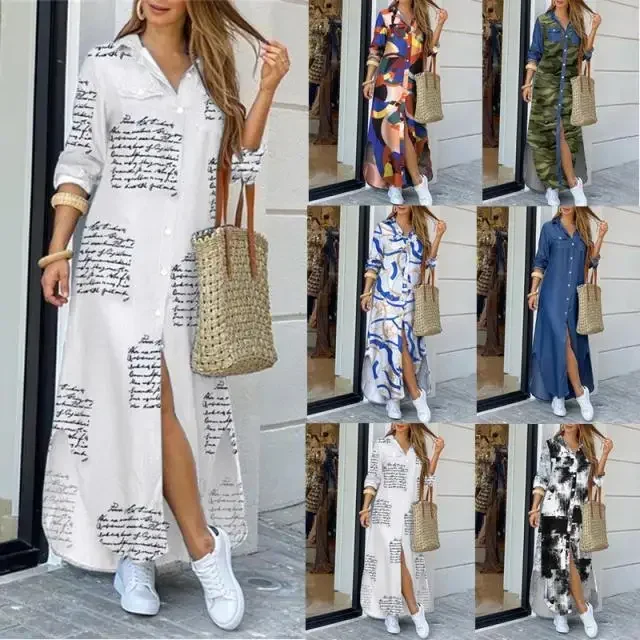 Women Long Sleeve Shirt Dress Summer Casual Boho Printed Dresses Fashion Single Breasted Button Party Female Maxi Dress Vestidos
Women Long Sleeve Shirt Dress Summer Casual Boho Printed Dresses Fashion Single Breasted Button Party Female Maxi Dress Vestidos