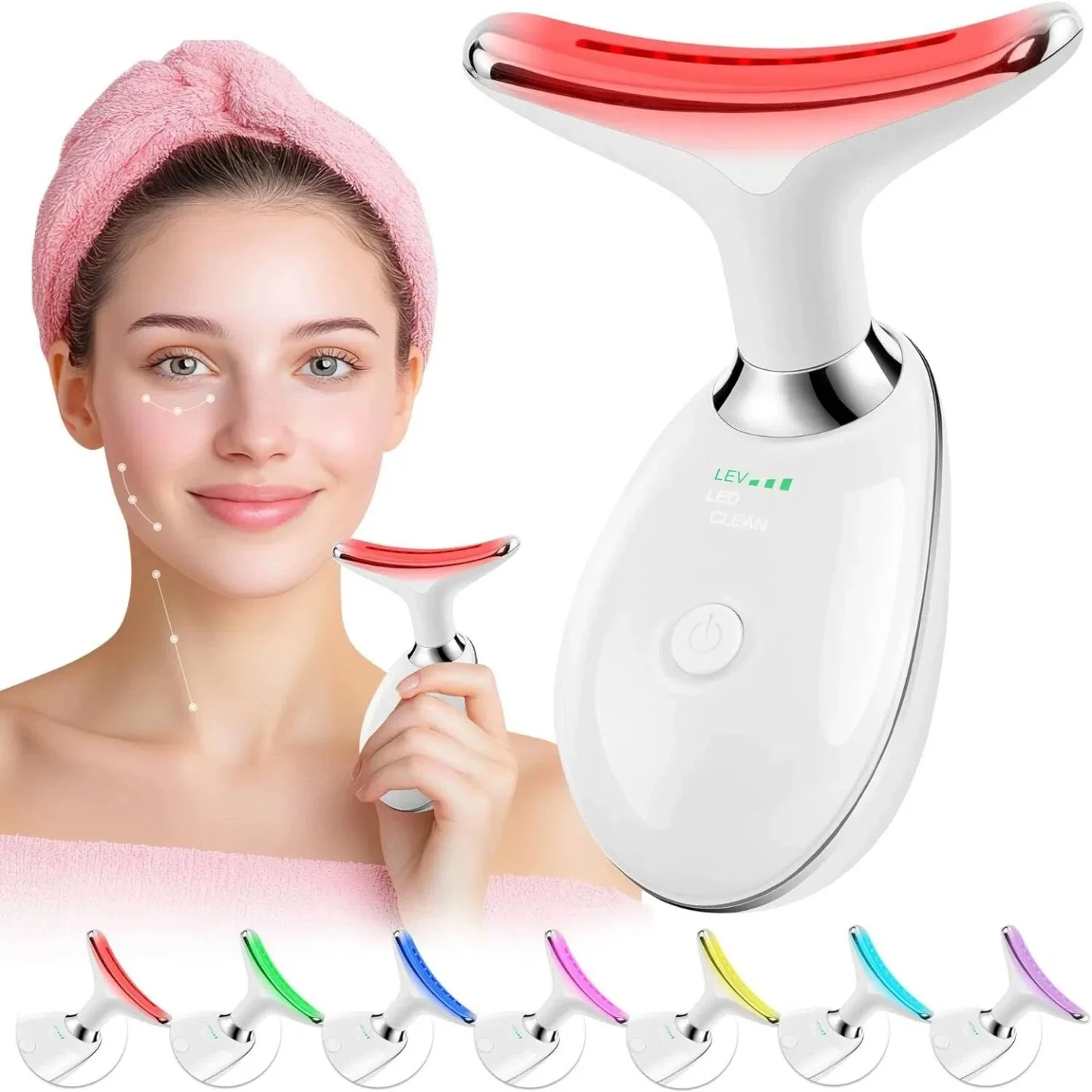 7 Colors LED Lights Face Neck Beauty Device Vibration Massage Improve Neck Lines Face Lifting Machine for Wrinkles, Double Chin2
7 Colors LED Lights Face Neck Beauty Device Vibration Massage Improve Neck Lines Face Lifting Machine for Wrinkles, Double Chin2