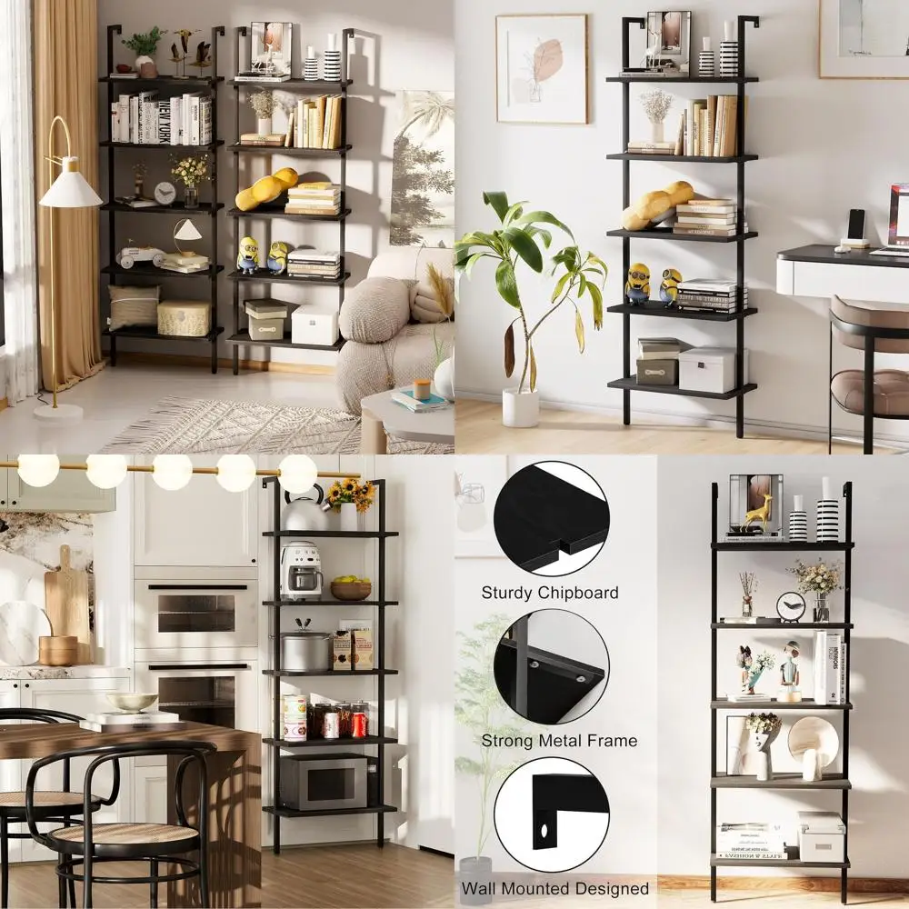 5-уровневая настенная черная деревянная книжная полка — стеллаж для хранения книг и растений в индустриальном стиле, подходит для офиса и спальни
5-уровневая настенная черная деревянная книжная полка — стеллаж для хранения книг и растений в индустриальном стиле, подходит для офиса и спальни