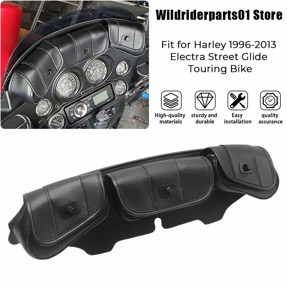 Three-Pocket Fairing Pouch Windshield Bag Black Vinyl Motorcycle Part Fit For Harley 1996-2013 Electra Street Glide Touring Bike
Three-Pocket Fairing Pouch Windshield Bag Black Vinyl Motorcycle Part Fit For Harley 1996-2013 Electra Street Glide Touring Bike