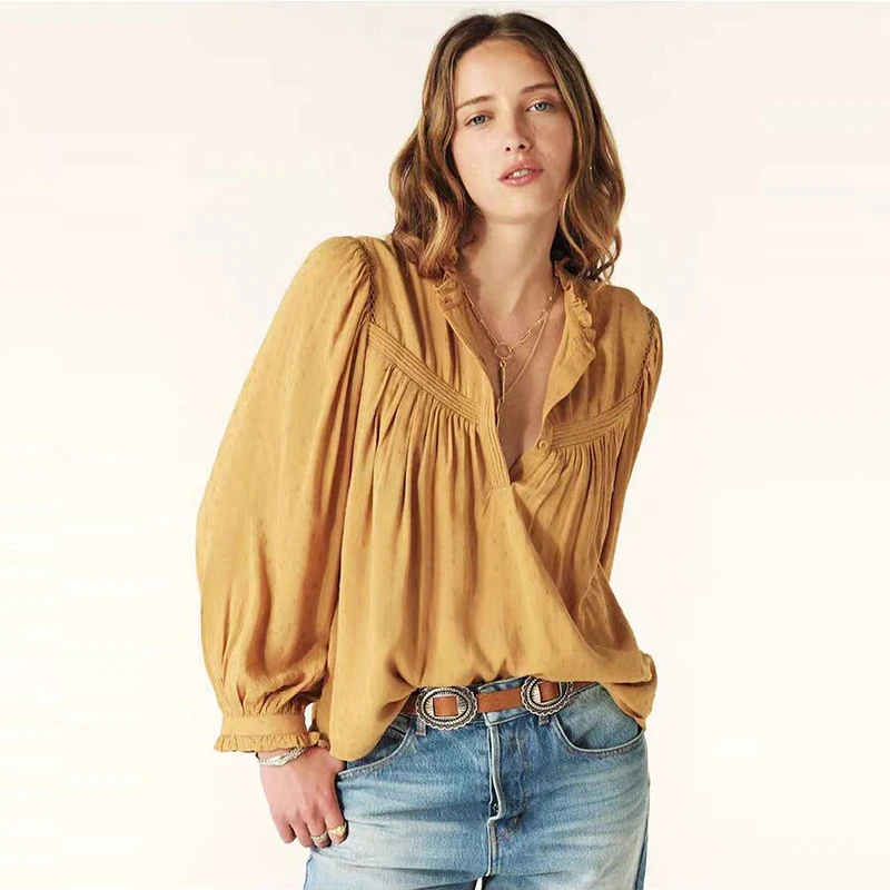 Summer 2025 Women's Yellow White Long Sleeve V-Neck Loose Lightweight Draped Sun Protection Shirt Casual Fashion Ladies' Blouse
Summer 2025 Women's Yellow White Long Sleeve V-Neck Loose Lightweight Draped Sun Protection Shirt Casual Fashion Ladies' Blouse