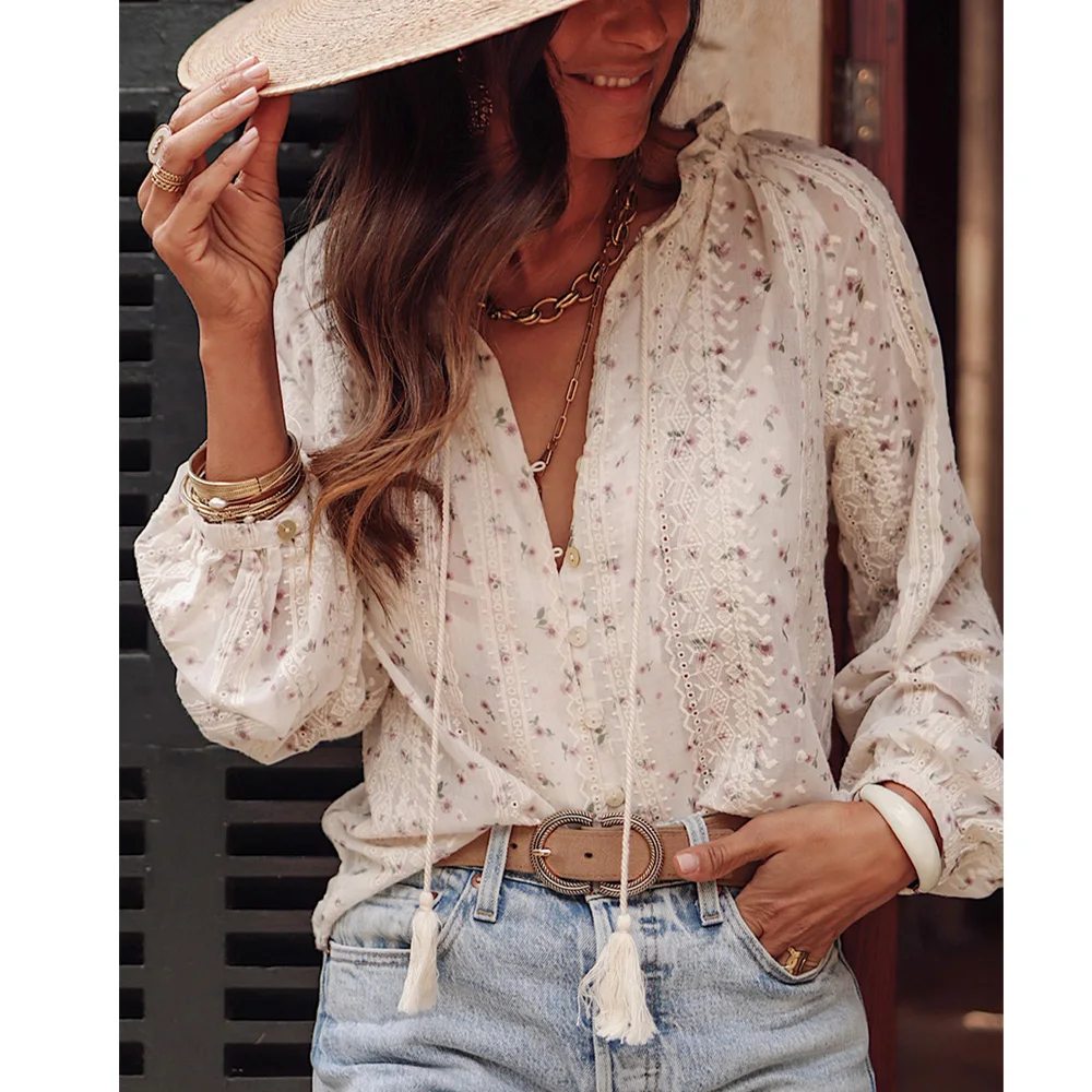 Lightweight Long Sleeve Bohemia Lace Blouse Shirts For Women Tops Casual Summer Boho Beach Wear Floral Printed Ladies Blusas
Lightweight Long Sleeve Bohemia Lace Blouse Shirts For Women Tops Casual Summer Boho Beach Wear Floral Printed Ladies Blusas