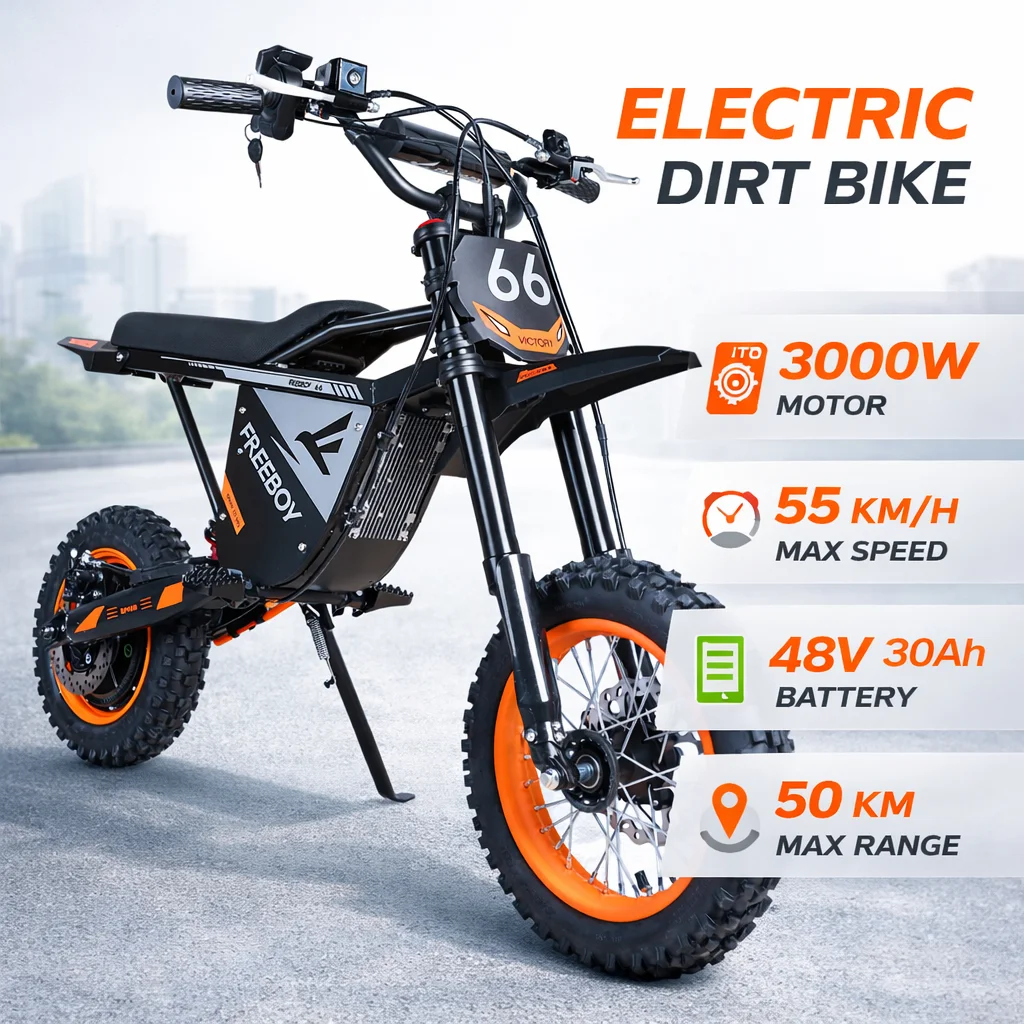 FREEBOY Y66 Electric Dirt Bike for Teens, 3000W Electric Bike, 32mph, 48V 30Ah Battery, Off Road Electric Motorcycle
FREEBOY Y66 Electric Dirt Bike for Teens, 3000W Electric Bike, 32mph, 48V 30Ah Battery, Off Road Electric Motorcycle
