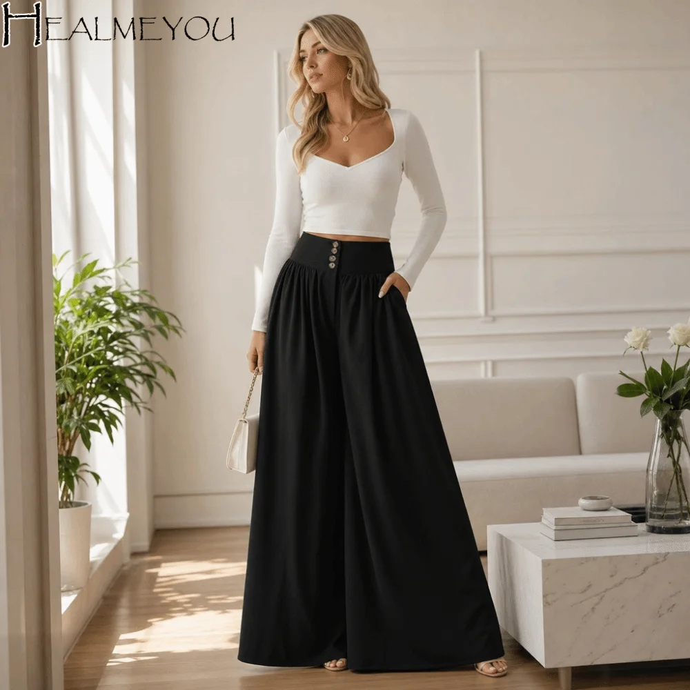 Button Decor Straight Wide Leg Pants Pleated Front Thin High Waist Pants Casual Loose Fit Pants Casual
Button Decor Straight Wide Leg Pants Pleated Front Thin High Waist Pants Casual Loose Fit Pants Casual