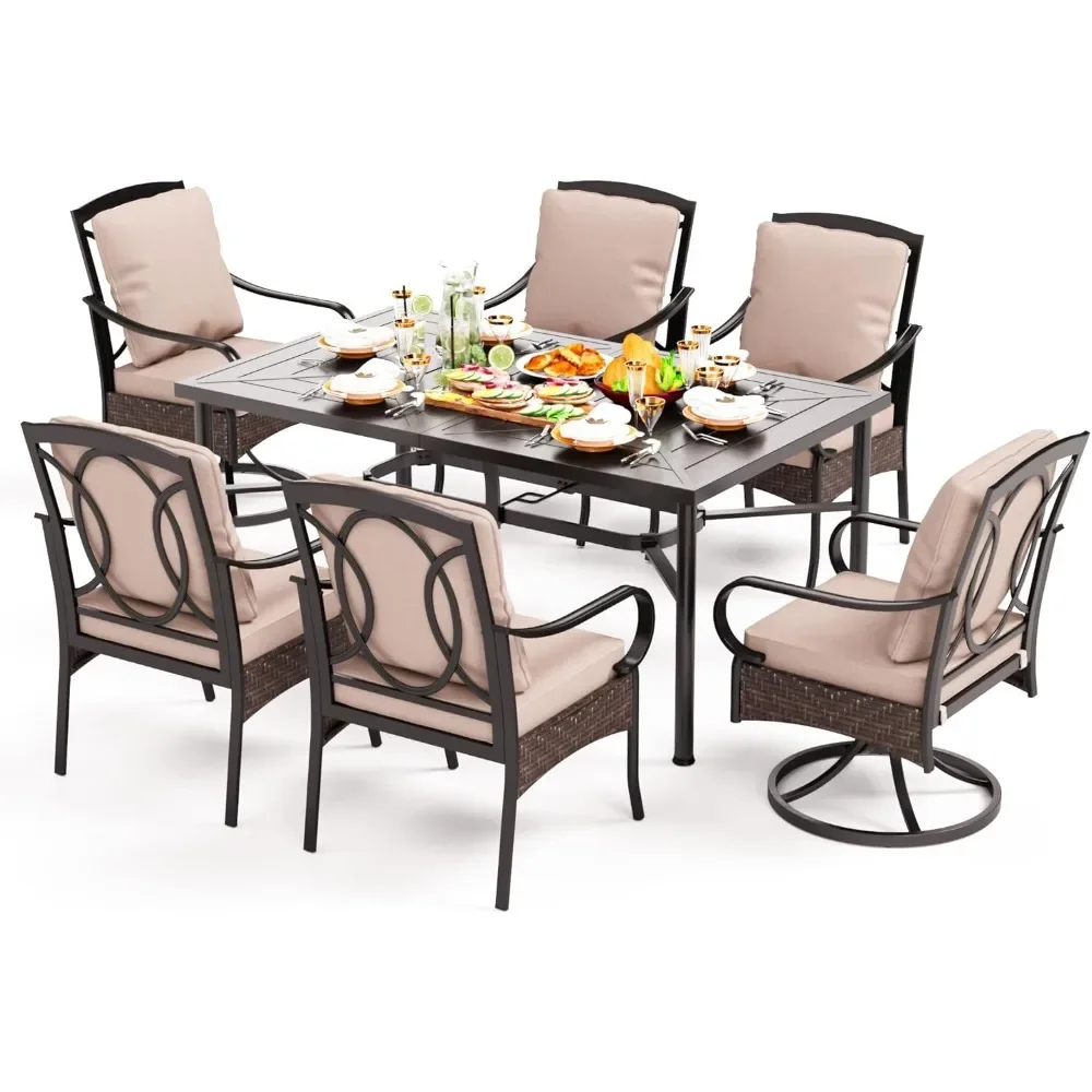 7-Piece Patio Dining Sets, Outdoor Table and Chairs Set for 6, 4 Chairs & 2 Swivel Chairs, Rectangular Metal Dining Table
7-Piece Patio Dining Sets, Outdoor Table and Chairs Set for 6, 4 Chairs & 2 Swivel Chairs, Rectangular Metal Dining Table
