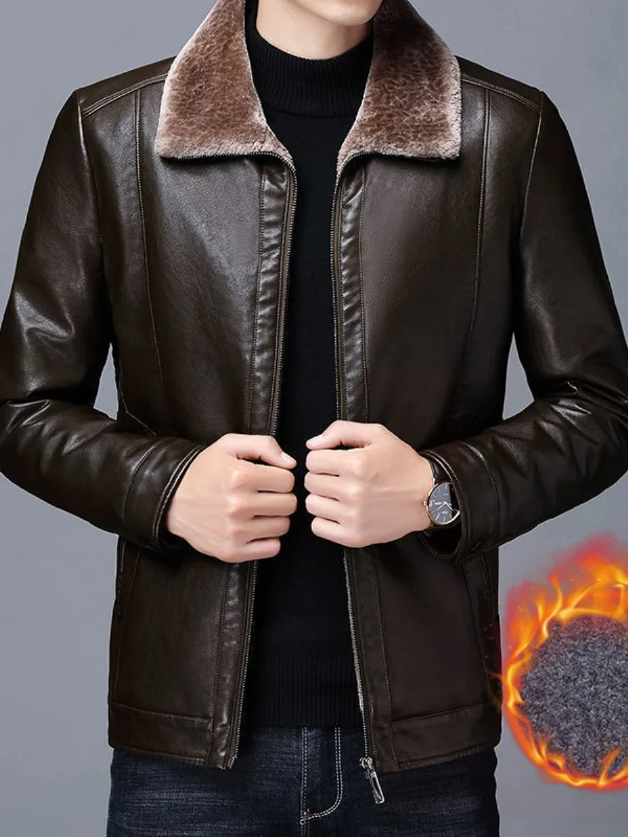 Men's Fce Lined Leather Jaet Autumn Winter Outerwear Dad's Large Size Flannel Inner Busin Sle Breathable Casual Coat
Men's Fce Lined Leather Jaet Autumn Winter Outerwear Dad's Large Size Flannel Inner Busin Sle Breathable Casual Coat