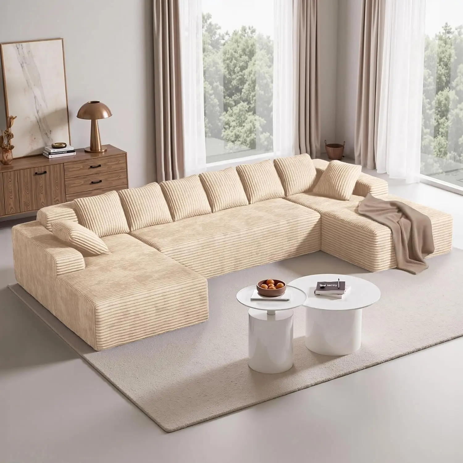 132'' U-shape Modular Corduroy Sectional Compressed Sofa, Contemporary Boneless Couch, Assembly-free
132'' U-shape Modular Corduroy Sectional Compressed Sofa, Contemporary Boneless Couch, Assembly-free