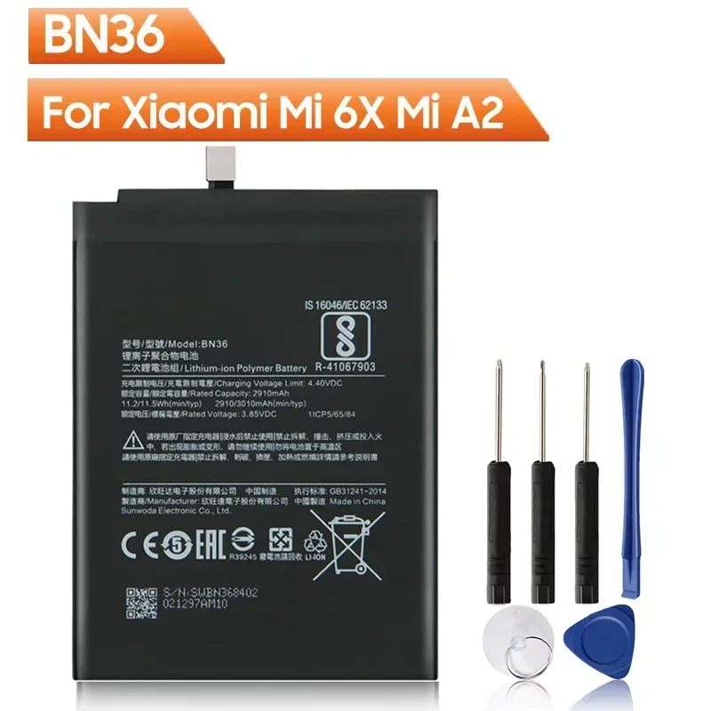 2024 Years NEW Replacement Phone Battery BN36 For Xiaomi Mi6X Mi 6X MiA2 Mi A2 BN36 Rechargeable Battery 3010mAh
2024 Years NEW Replacement Phone Battery BN36 For Xiaomi Mi6X Mi 6X MiA2 Mi A2 BN36 Rechargeable Battery 3010mAh