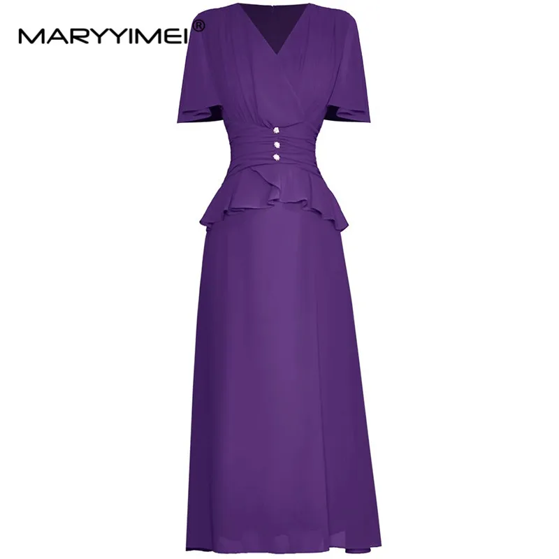 MARYYIMEI Designer Women's Fashion dress V-neck Short sleeved Ruched ruffles Slim Elegant Commuter Solid color Dresses
MARYYIMEI Designer Women's Fashion dress V-neck Short sleeved Ruched ruffles Slim Elegant Commuter Solid color Dresses
