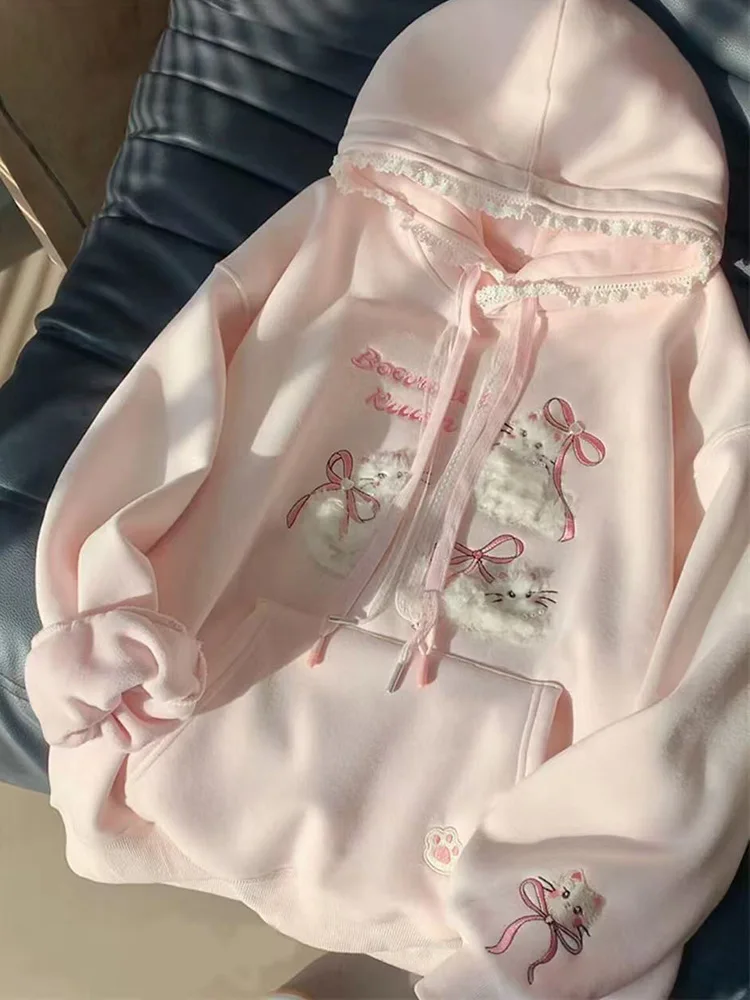Cute Cartoon Bow Hoodies Women Loose Sweet Lace Patchwork Kawaii Sweatshirts Japan Preppy Style Spring Long Sleeve Pink Tops New
Cute Cartoon Bow Hoodies Women Loose Sweet Lace Patchwork Kawaii Sweatshirts Japan Preppy Style Spring Long Sleeve Pink Tops New