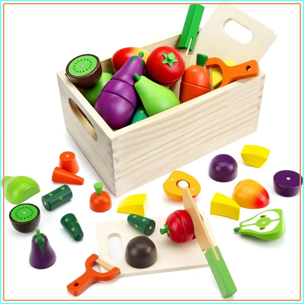 Wooden Play Food Sets for Kids Kitchen - Cutting Fruits and Veggies Toddler Toys Pretend Food Play Kitchen Accessories Montessori Educational Toys Gifts for Kids Boys Girls 3+
Wooden Play Food Sets for Kids Kitchen - Cutting Fruits and Veggies Toddler Toys Pretend Food Play Kitchen Accessories Montessori Educational Toys Gifts for Kids Boys Girls 3+
