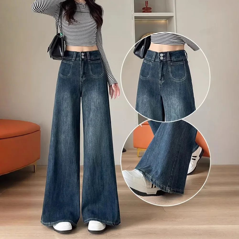 Wide leg jeans for women's spring 2025 new style slim and loose design flared straight leg pants for women
Wide leg jeans for women's spring 2025 new style slim and loose design flared straight leg pants for women