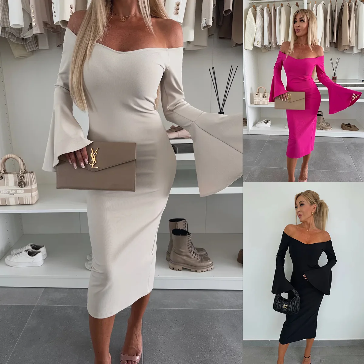 Women's Dress with One-length Neck Off-shoulder Party Elegant Hip Skirt Flared Sleeve Black Sexy Long Skirt
Women's Dress with One-length Neck Off-shoulder Party Elegant Hip Skirt Flared Sleeve Black Sexy Long Skirt