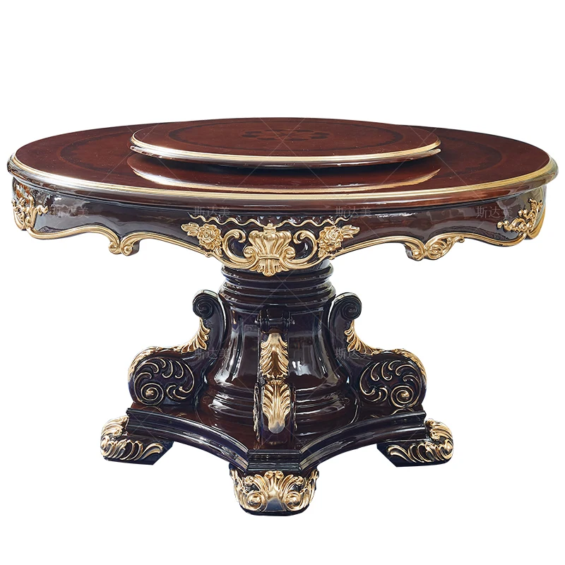 Round table luxury solid wood carving flower dining table and chair combination sour branch color family dining table 6 people
Round table luxury solid wood carving flower dining table and chair combination sour branch color family dining table 6 people