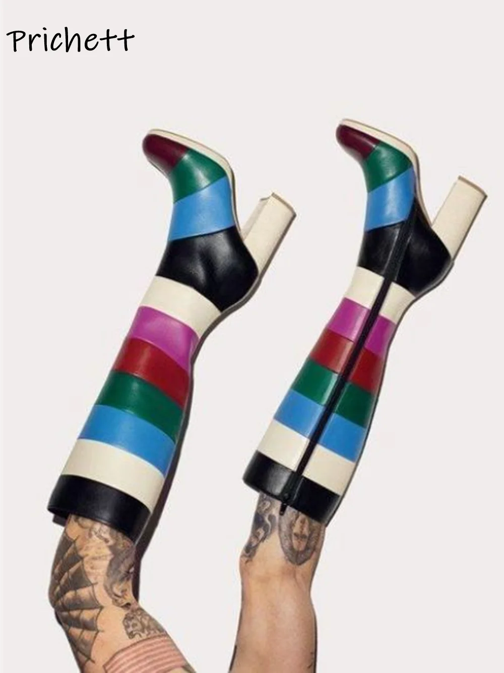 Striped Leather Boots Rainbow Patchwork Round Toe Chunky Heels Zipper Women's Knee High Boots Fashion Chic Design Winter Shoes
Striped Leather Boots Rainbow Patchwork Round Toe Chunky Heels Zipper Women's Knee High Boots Fashion Chic Design Winter Shoes