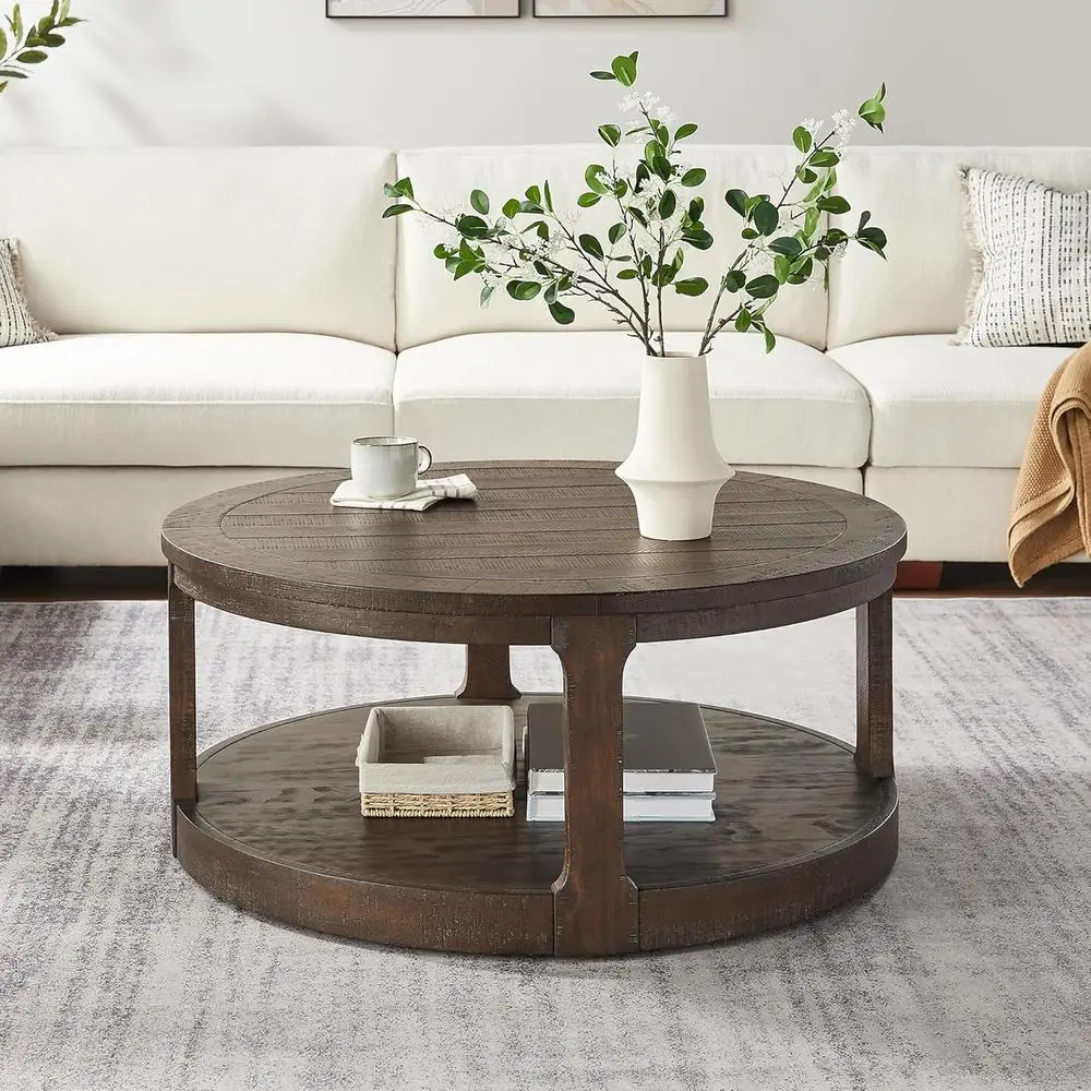 40'' Brown Round Coee Table, Round End Table 2 Tier Wood Coee Table Round Circle Coee Table or Living Room, Traditional Retro ar
40'' Brown Round Coee Table, Round End Table 2 Tier Wood Coee Table Round Circle Coee Table or Living Room, Traditional Retro ar