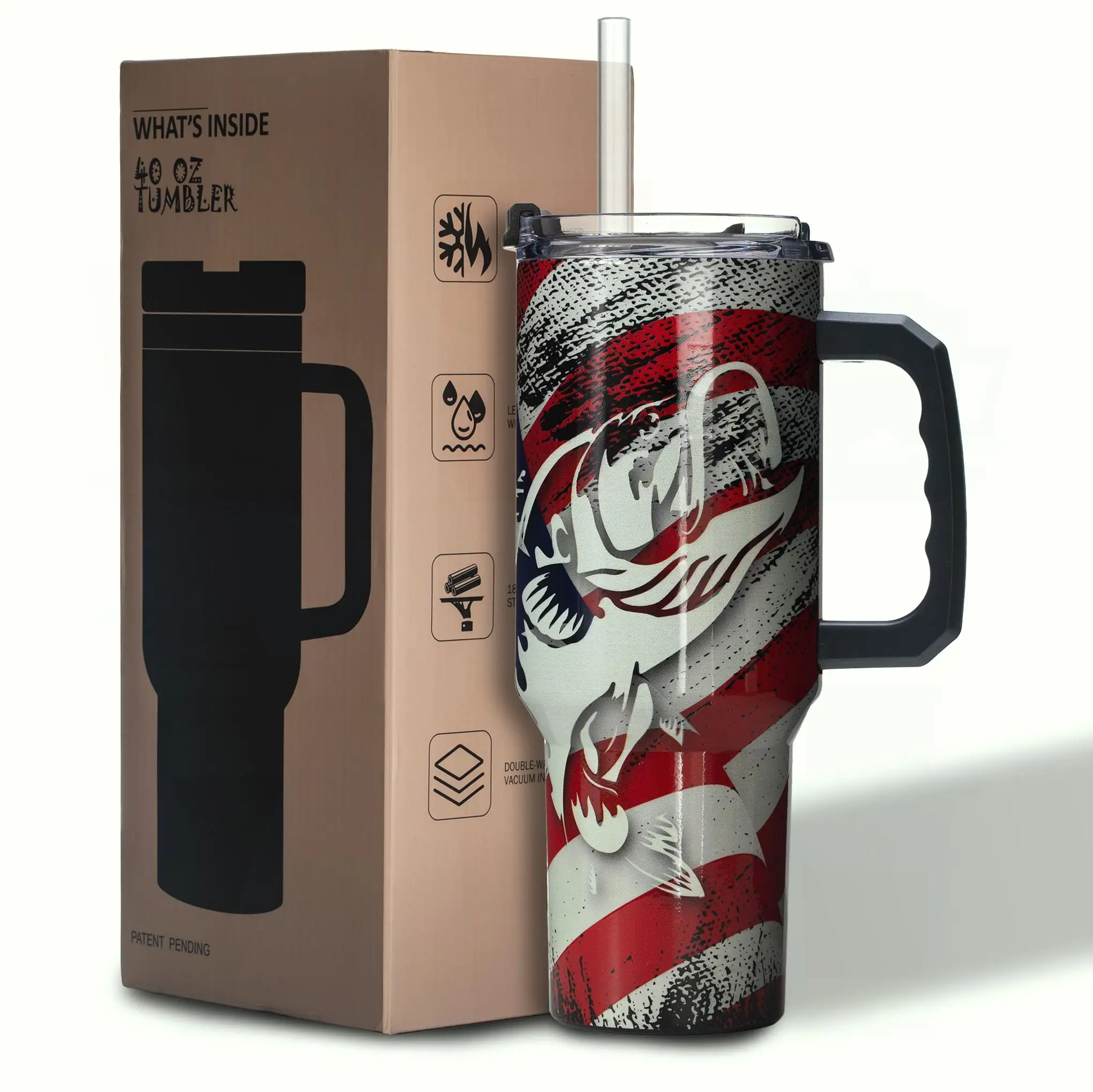 USA Flag 40oz Vacuum Insulated Tumbler – Stainless Steel Travel Mug with Handle, Eagle Design, BPA-Free & Durable
USA Flag 40oz Vacuum Insulated Tumbler – Stainless Steel Travel Mug with Handle, Eagle Design, BPA-Free & Durable